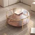 760mm Glass Top Walnut 2-Tiered Coffee Table