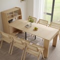 Modern Extendable Dining Table with Storage & 6 Natural Folding Dining Chairs Solid Wood