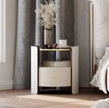 Leather & Sintered Stone Round Nightstand with Glass Top