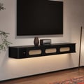 63" Black Ratten LED Light Floating TV Stand	