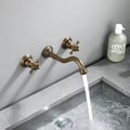 Chester Wall Mount 2-Handle Antique Brass Bathroom Sink Faucet with Cross Handles