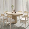 Japandi Extendable Dining Table & 6 Wood Rattan Upholstered Dining Chairs Set
