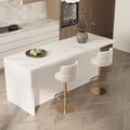 1830mm Large White Kitchen Island & 2 Swivel Bar Stools Set Kitchen Cabinet Marble
