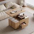 39" Lift-Top Foldable Natural Coffee Table with 4 Stools & Storage