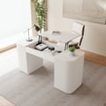 Modern White Standing Computer Desk & Upholstered Swivel Task Chair Set (59.8" )