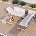 Axis 6-Person Aluminum & Teak Outdoor Sectional Sofa Set in Light Grey