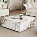 39" Square Sintered Stone Block Coffee Table With Storage