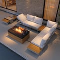 5-Pieces Modular Teak Outdoor Sofa Set with Smokeless Fire Pit 6 Person in Light Khaki