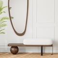 Walnut & Black Wooden Entryway Fleece Boucle Upholstered with Abstract Metal Legs