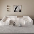 118.9" White Cotton Linen Modular Pit Sectional Sofa Set Convertible 6-Seater