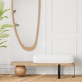 Natural & Black Wooden Entryway Bench Fleece Upholstered with Abstract Metal Legs