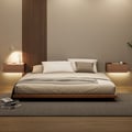 Japanese-Style Low Bed Frame with Natural Floor Bed and Floating Wooden Nightstands Set