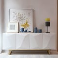 71" Modern White Buffet Sideboard with Gold Base & Adjustable Shelves