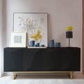 71" Modern Black Buffet Sideboard with Gold Base & Adjustable Shelves