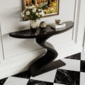 Modern 39.4" Black Curved Console Table with Sintered Stone Top Half Moon Shape
