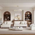 3200mm L-Shaped White Modular Sectional Sofa & Square Sintered Stone Block Coffee Table