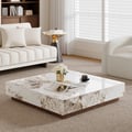 39" Square Sintered Stone Block Coffee Table With Wood Base