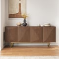 71" Modern Walnut Buffet Sideboard with Gold Base & Adjustable Shelves