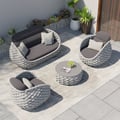 Tatta 4 Pieces Woven Rope Outdoor Swivel Sofa Set 360 Degree Rotatable Chair