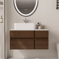 31.5" Walnut Floating Bathroom Vanity Faux Marble Top Ceramic Vessel Sink