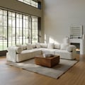 2800mm 5-Piece Modular White Velvet L-Shape Sectional Sofa & Wooden Walnut Coffee Table