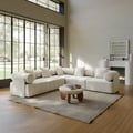 110" 5-Piece Modular White Velvet L-Shape Sectional Sofa & Round Concrete Coffee Table 