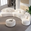 146" 4-Piece Curved Boucle Sectional Sofa with Ottoman & Pillows