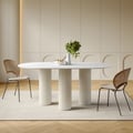1600mm Modern Oval Stone Top Dining Table 3 Legs in White