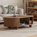 47" Modern Oval Walnut Solid Wood Fluted Coffee Table with Storage