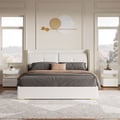 Homary White Wingback King Bed Headboard & 2 Nightstands Set with Wireless Charger 