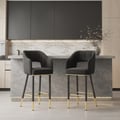 Tabouret de bar moderne en velours noir avec dossier et repose-pieds
