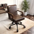 Mid-Century Faux Leather & Wood Adjustable Office Chair