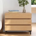 30" Retractable 3-Drawer Natural Wood Wide Nightstand