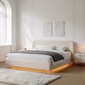 Modern White Super King Size Bed Frame with Leather Wingback Headboard