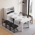 Modern Extendable White Dining Table with Storage Rectangle Sideboard Glass Door
