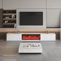 87" Sintered Stone Electric Fireplace TV Stand & Coffee Table Set