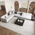 157" Modern Corner L-Shaped Sectional Sofa Cotton & Linen & Sintered Stone Coffee Table