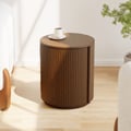 Round Plywood Walnut Fluted Side Table with Storage