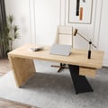 Industrial Natural Wooden Writing Desk & Leather Office Chair Set (63'')