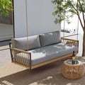 Ropipe Outdoor 1-Seater Swing Sofa in Khaki with Hand Woven Rope & Gray Cushion