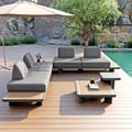 5dílná venkovní šedá modulární sekční sedací souprava s konferenčními stolky