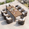 9 Pieces Outdoor Dining Set For 8 with Rectangle Table & Rope Woven Armchair in Natural