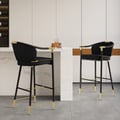 Craines Bar Height Bar Stool with Arms in Black Upholstery Velvet 2-Pieces
