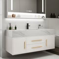 Modern 1000mm White Floating Bathroom Vanity Set Stone Top Wall Mounted Bathroom Cabinet