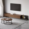Conjunto Fero de mueble TV extensible de 200 cm y mesa de centro anidable redonda en color nogal