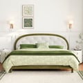 White & Green Velvet Boucle Platform King Bed Frame