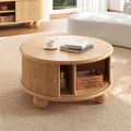 Stria 32" Round Ash Wood Fluted Coffee Table with Storage