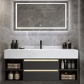 Bathroom Vanity Set 39.4" Modern Floating Sintered Stone Bathroom Vanity Black with Sink