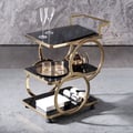 Rolling 3-Tier on Wheel Bar Cart with Handle in Black & Brushed Gold Style A