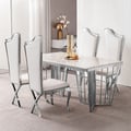 Set of 2 Affordable Luxury Modern Dining Chairs Silver with PU Leather Upholstery White